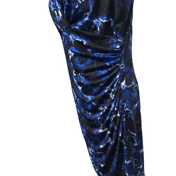 Lauren Ralph Lauren Blue Black Abstract Print Ruched Wrap Dress Cap Sleeve Size - Picture 2 of 11